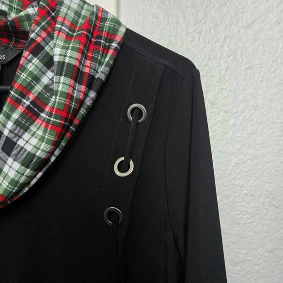 Ali Miles Cowl Neck Oversized Casual Black Red Plaid Print Pullover Tunic PL - Picture 4 of 11